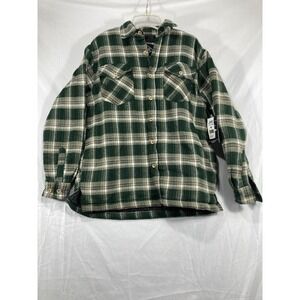 Y2K SGR Mens Size Medium Green Plaid Flannel Quilted Shacket Outdoor Camping New